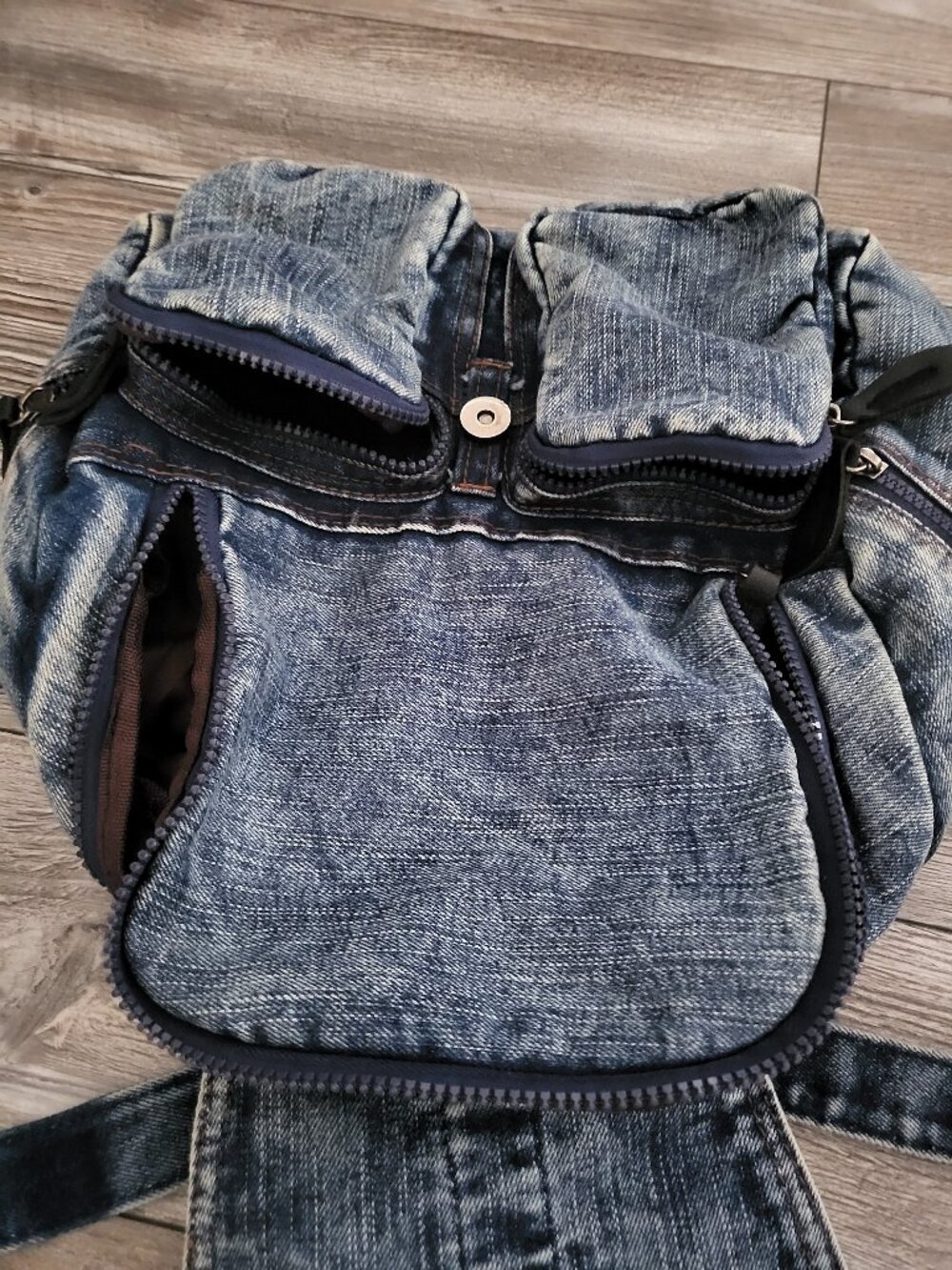 Acid Wash Denim Mini Backpack Rucksack - Picture 7 of 16